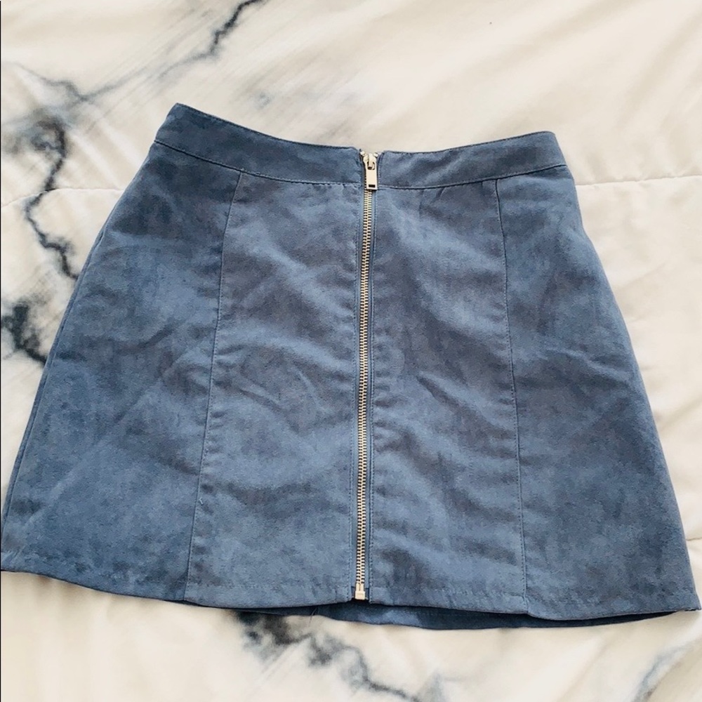 H&M Slate Blue Suede-Look Mini Skirt with Center Zip